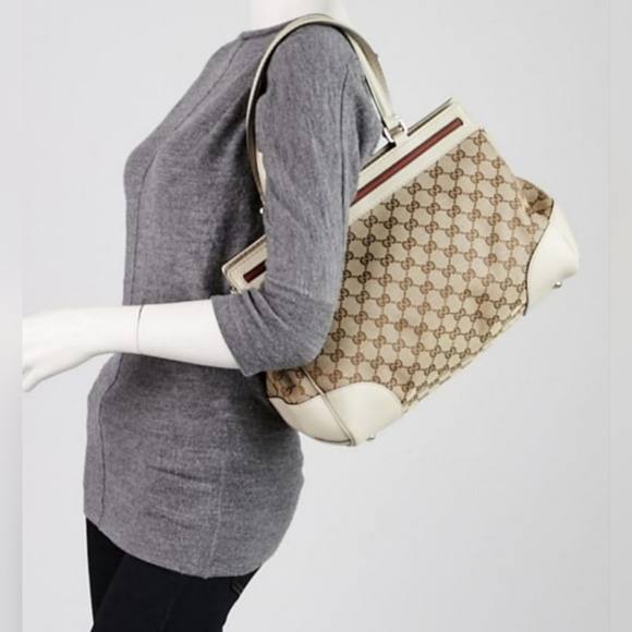 GUCCI GG Canvas and Leather Snap Tote - Picture 12 of 16